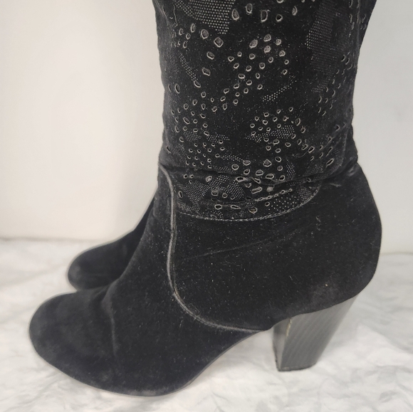 Black Velvet Lace High Heel Boots - Picture 7 of 15